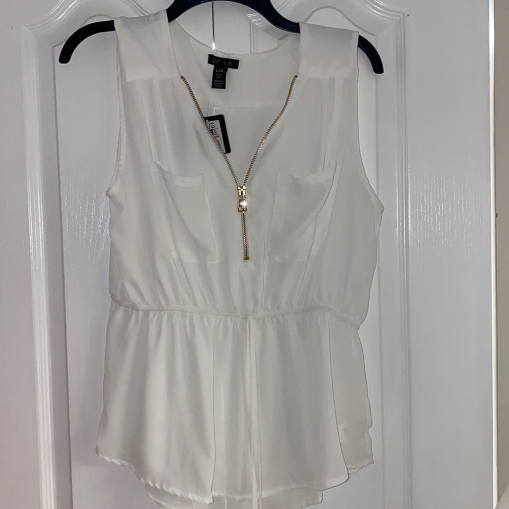 Brand new gold zip up tank top ; tie in the middle